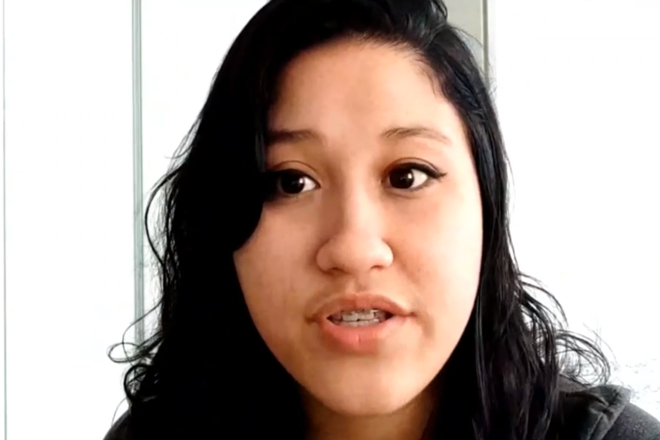 Beatriz Pagy, YOUNGO representative for Latin American youth, delivers a video message.