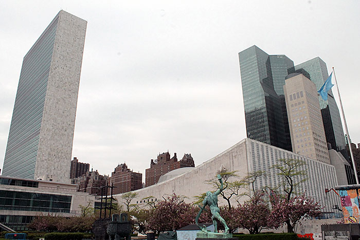A view of the UN headquarters complex, venue for the 6th Session of the Post-2015 Intergovernmental Negotiations (Intergovernmental Negotiations on the Outcome Document)