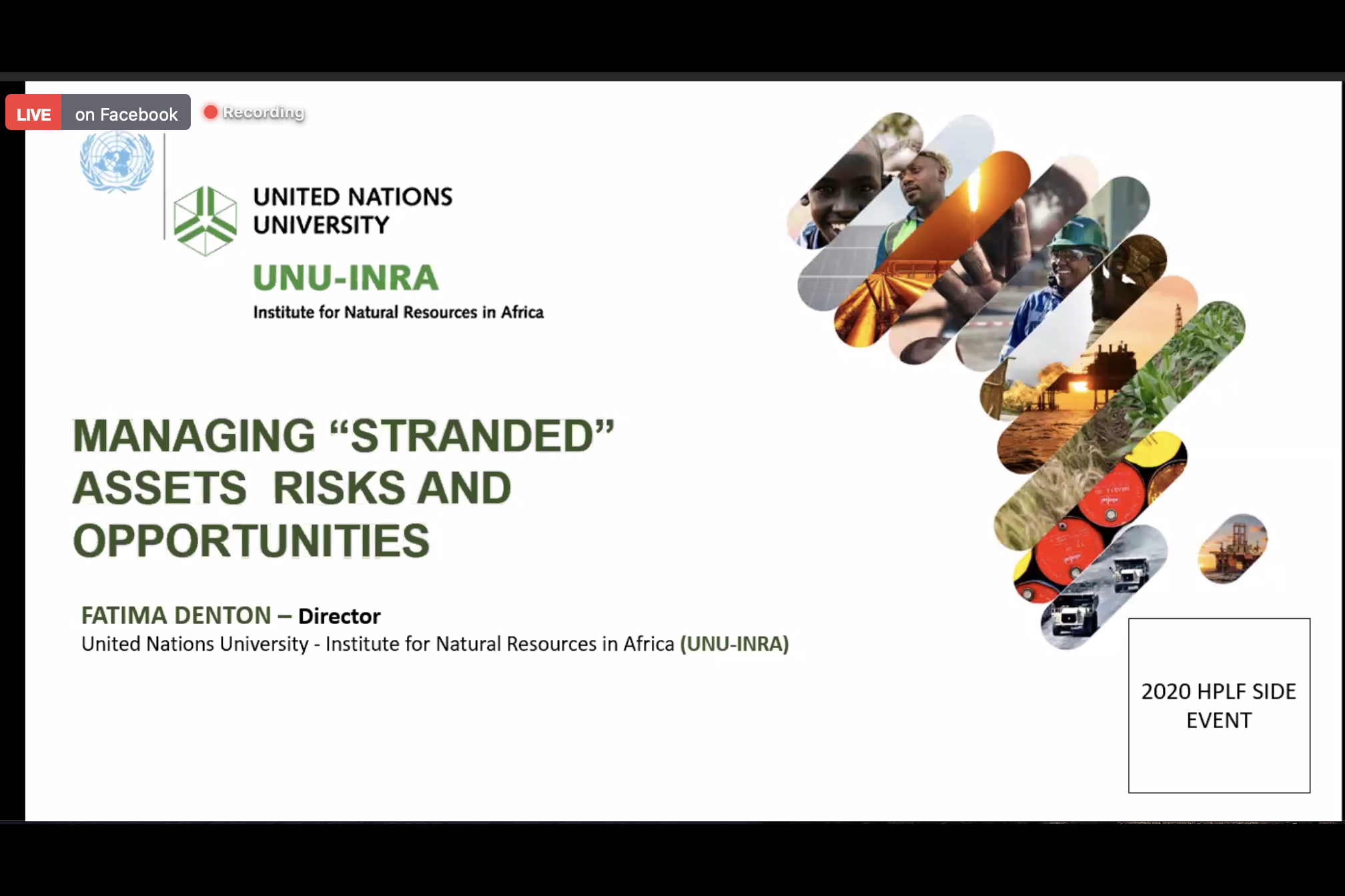 Screenshot of presentation of Fatima Denton, Director, UNU-INRA