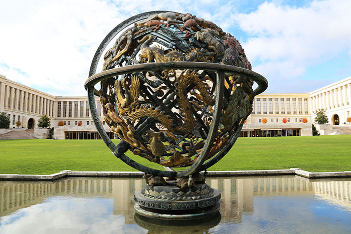 A View of the Celestial Sphere Woodrow Wilson Memorial, at Ariana Park, at Palais des Nations