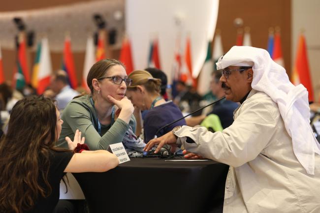 Delegates from BirdLife International and Saudi Arabia consult between sessions