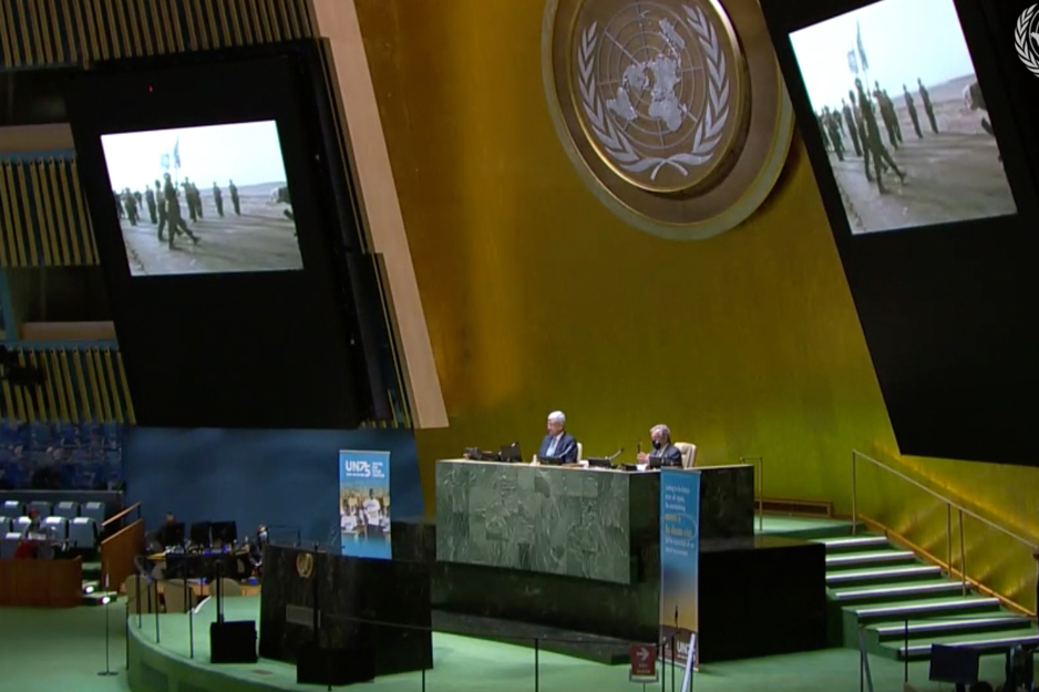 View of the UNGA podium at the opening of UN75. 