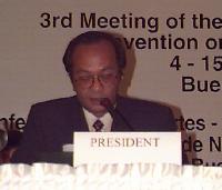 Outgoing COP President Sarwono Kusumaatmadja of Indonesia