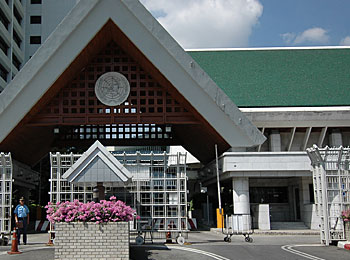 The main entrance of the United Nations Conference Center in Bangkok, Thailand.