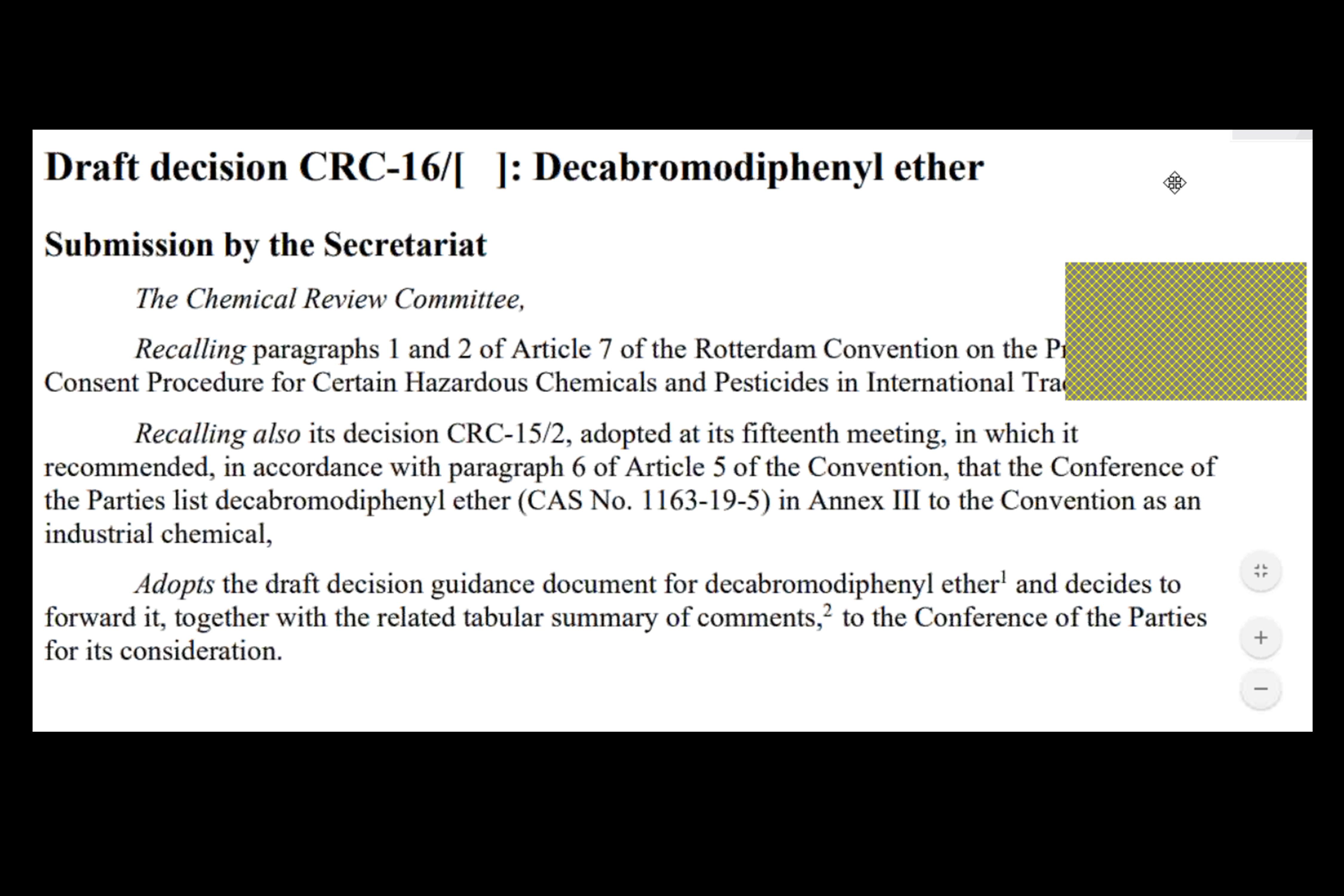 The Committee adopted the guidance on decabromodiphenyl ether (decaBDE).