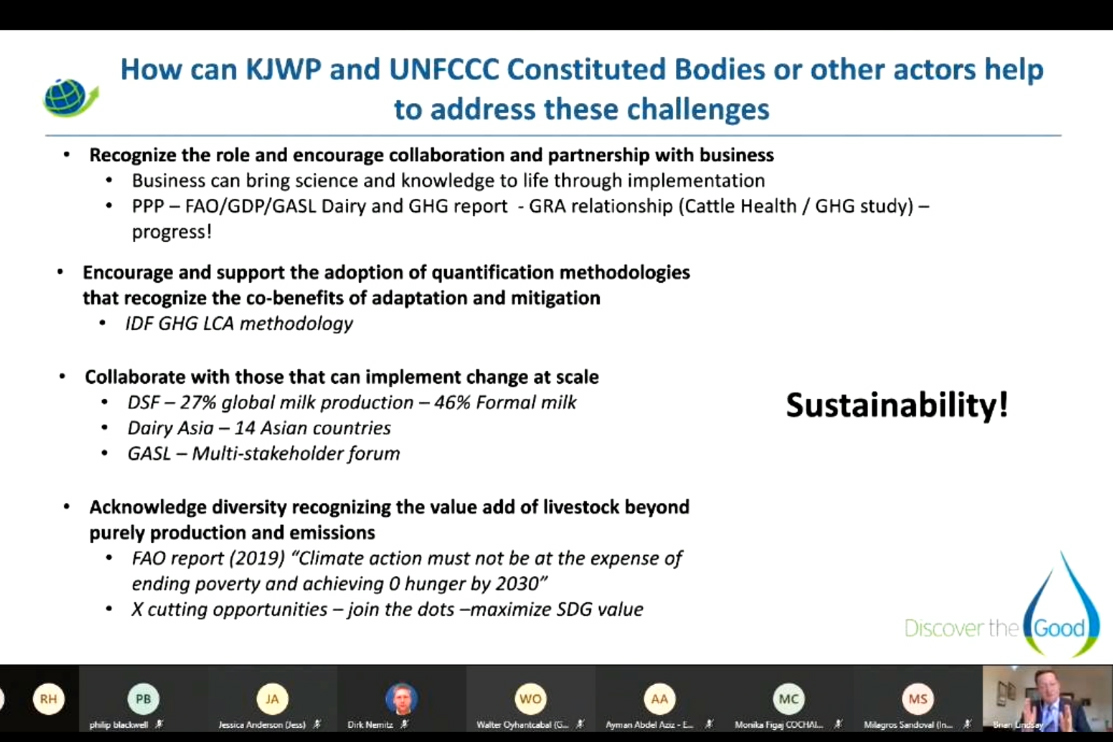 A slide from the presentation of Brian Lindsay, Global Dairy Platform