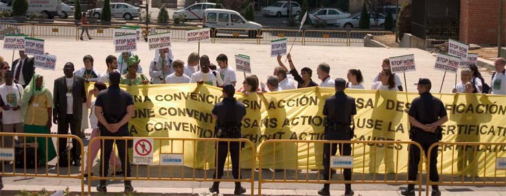 Demonstrators outside the premises