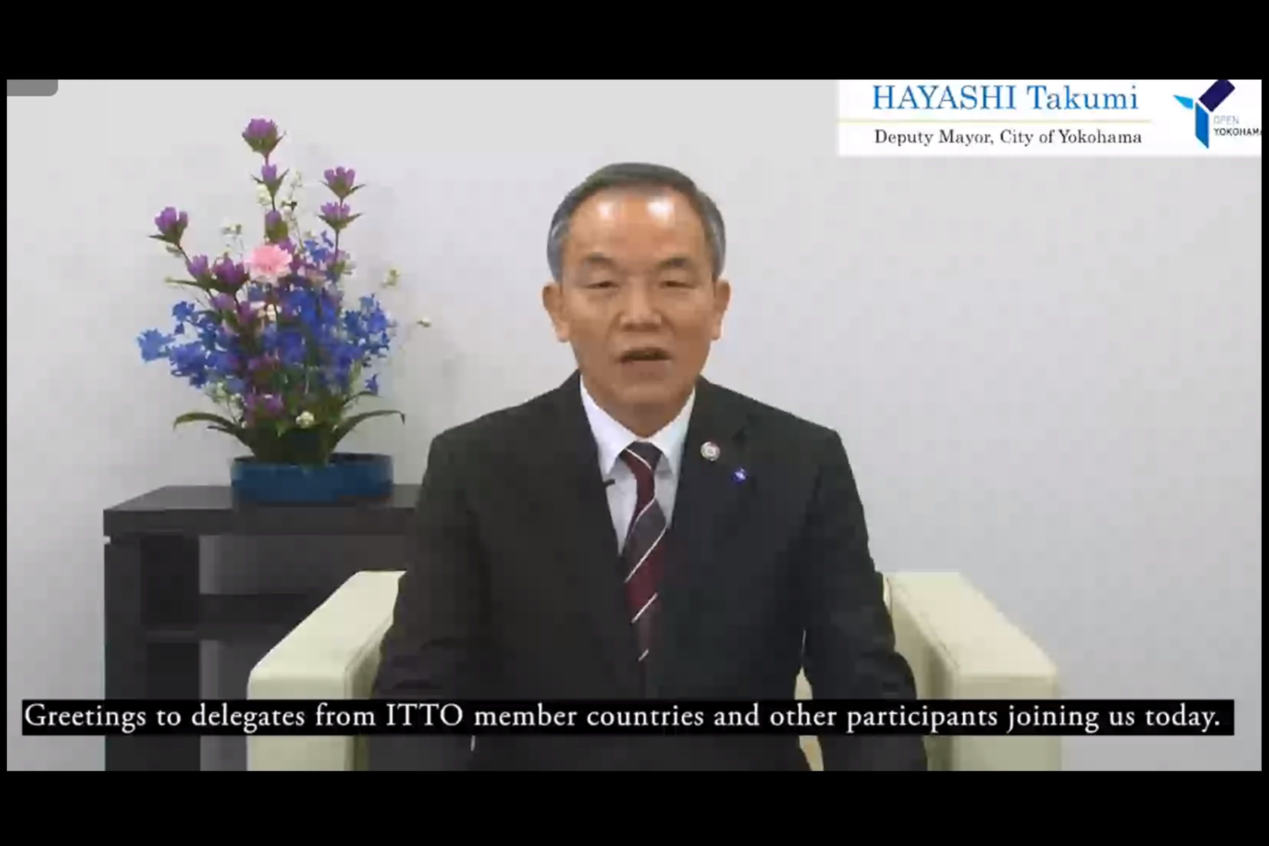 Yokohama Deputy Mayor Takumi Hayashi welcomes ITTC-56 delegates.