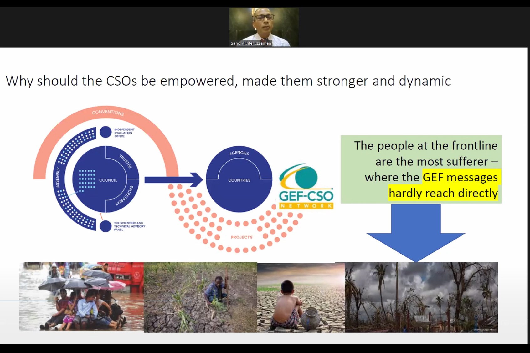 PowerPoint slide from the presentation by Akhteruzzaman Sano, Chair, GEF CSO Network
