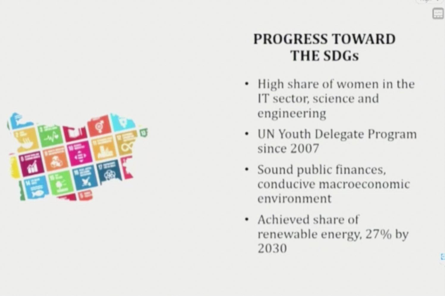 A slide from Bulgaria's VNR highlighted progress made toward achieving the SDGs.