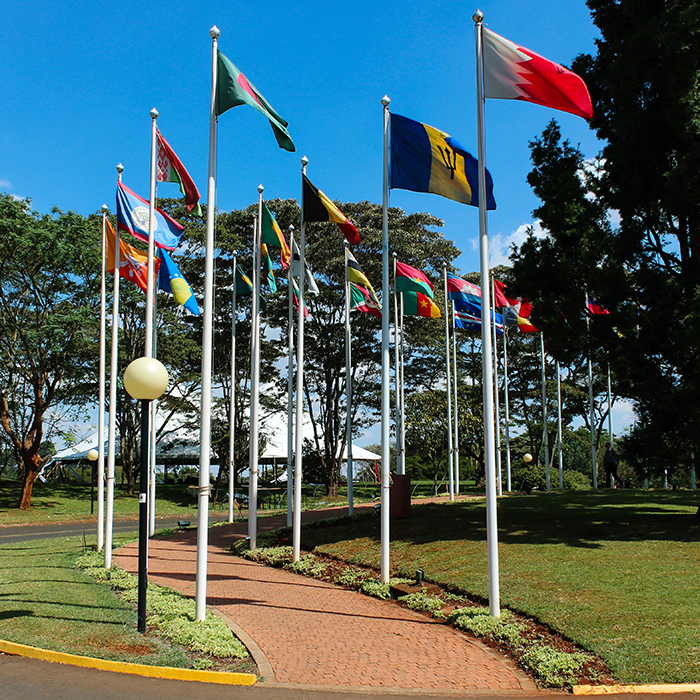 Flags in front of the UN Offices in Nairobi