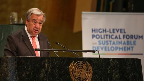 UN Secretary-General António Guterres delivers an address at the opening of the HLPF 2019 High-level segment.