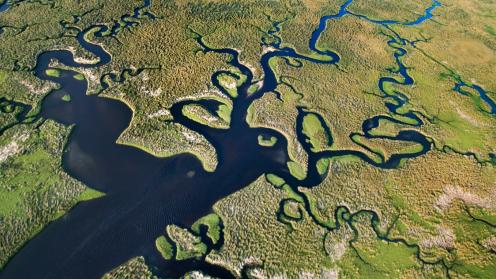 Water surrounded by land