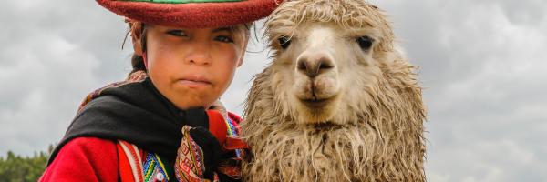 Indigenous girl and llama
