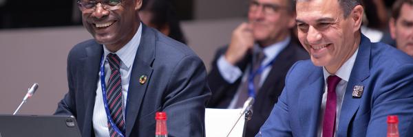 Ibrahim Thiaw, Under-Secretary-General and Executive Secretary, United Nations Convention to Combat Desertification (UNCCD), and Pedro Sanchez,  Spanish Prime Minister