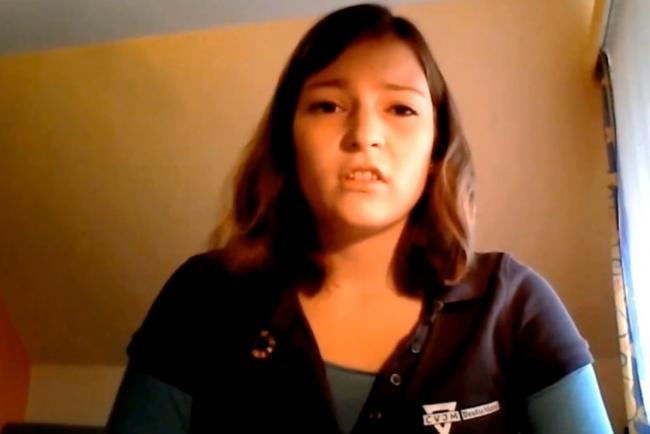 Silke Bolts, youth non-governmental organization (YOUNGO) representative for European youth, delivers a video message.