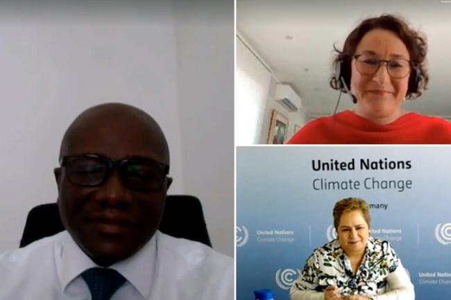 Clockwise, L-R: SBSTA Chair Tosi Mpanu Mpanu, Democratic Republic of the Congo; SBI Chair Marianne Karlsen, Norway; and UNFCCC Executive Secretary Patricia Espinosa