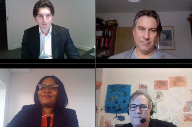 Technology Mechanism event panelists (clockwise from top left):  Stephen Minas, Vice-Chair, Technology Executive Committee; Roland Roesch, International Renewable Energy Agency (IRENA); Mary Stewart, Energetics; and Rose Mwebaza, Director, CTCN