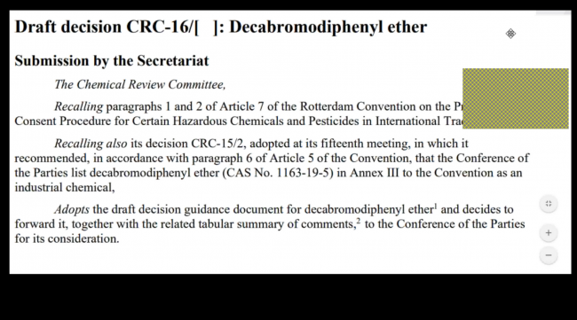 The Committee adopted the guidance on decabromodiphenyl ether (decaBDE).