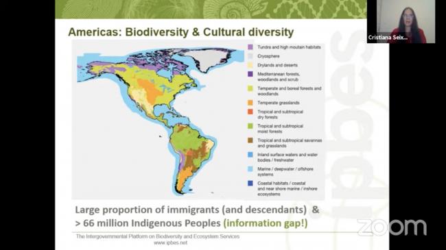 A slide from the presentation made by Cristiana Simão Seixas, Universidade Estadual de Campinas (Unicamp), Co-Chair of the IPBES 2018 regional assessment on the Americas