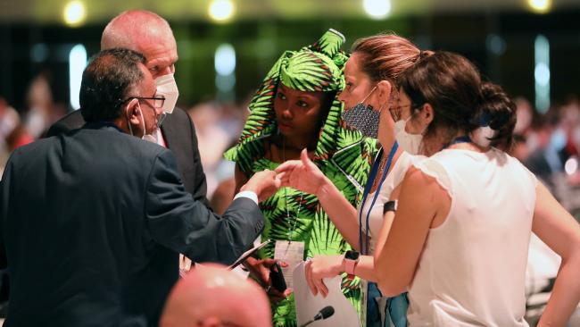 Participants discussing during a break