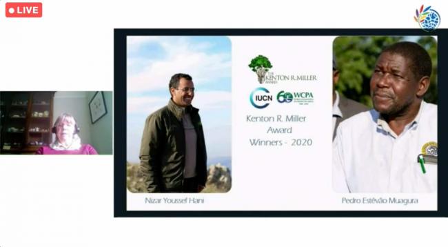 Kathy MacKinnon, IUCN, presents the Kenton R. Miller Award Winners 2020 - IUCN World Conservation Congress 2020 - 8September2021 - Photo