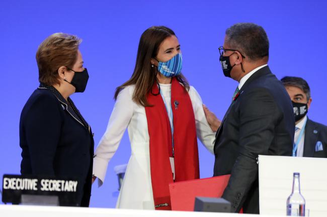 From L-R: UNFCCC Executive Secretary Patricia Espinosa; Carolina Schmidt, COP 25 President, Chile; and Alok Sharma, COP 26 President, UK