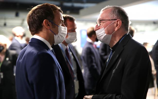 Emmanuel Macron, President of France, with Cardinal Pietro Parolin, Secretary of State of the Holy See