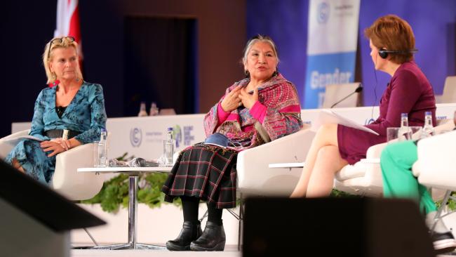 From L-R: Åsa Regnér, Deputy Executive Director, UN Women; Tarcila Rivera Zea, Indigenous activist, Founder, Chirapaq; and Nicola Sturgeon, First Minister of Scotland