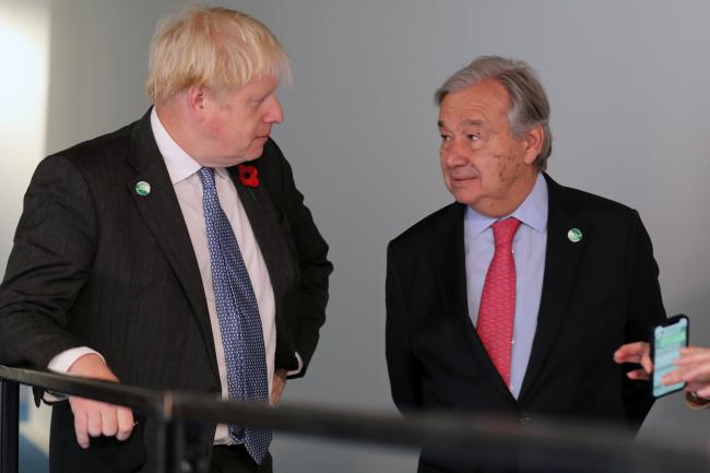 Boris Johnson, Prime Minister of the UK, with UN Secretary-General (UNSG) António Guterres