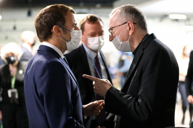 Emmanuel Macron, President of France, with Cardinal Pietro Parolin, Secretary of State of the Holy See