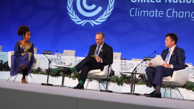 From L-R: Salina Abraham, Global Landscapes Forum; Gonzalo Muñoz, UN High-Level Climate Action Champion, Chile; and Nigel Topping, UK High-Level Climate Action Champion