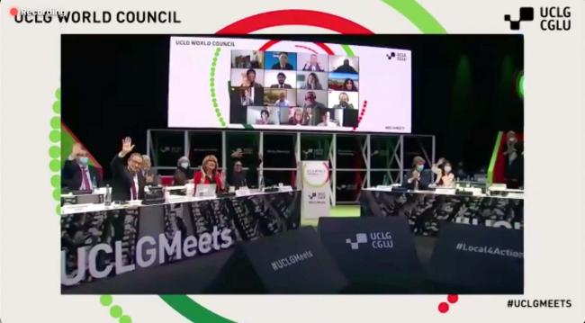 The dais at the end of the first day of the UCLG World Council 2021