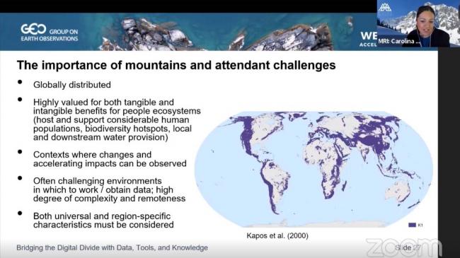 A slide from the presentation by Carolina Adler, Executive Director, Mountain Research Initiative