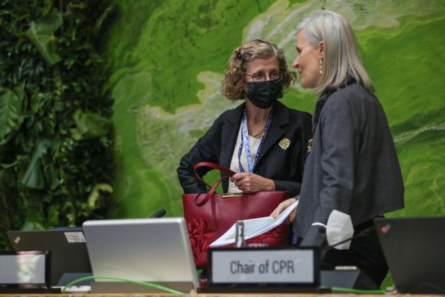 Inger Andersen, Executive Director, UNEP, speaks with   CPR Chair Luísa Fragoso, Portugal