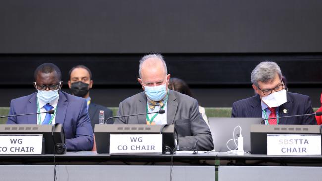 From L-R: Francis Ogwal and Basile van Havre, Co-Chairs of the Open-ended Working Group on the post-2020 Global Biodiversity Framework; and SBSTTA 24 Chair Hesiquio Benítez Díaz