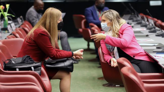 Delegates conferring