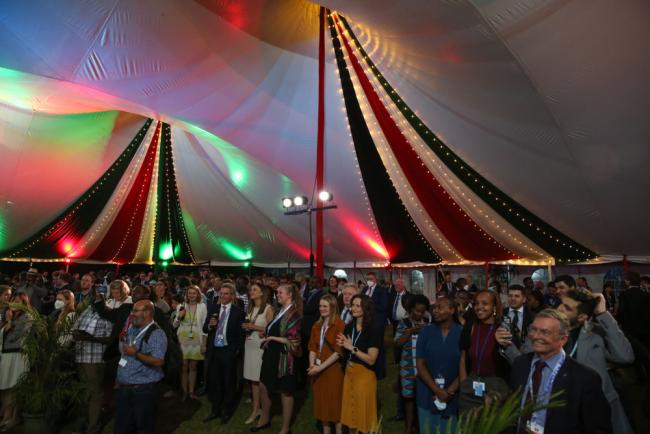 Delegates attend a reception hosted by the Government of Norway to celebrate the end of UNEA-5.2