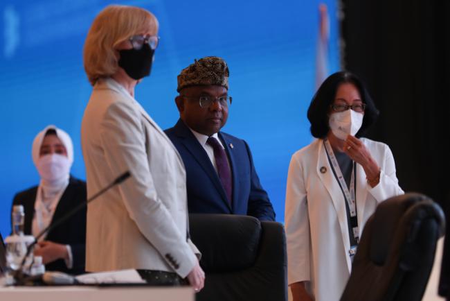 Abdulla Shahid, President of the 76th session of the UN General Assembly, and Mami Mizutori, Head, UNDRR