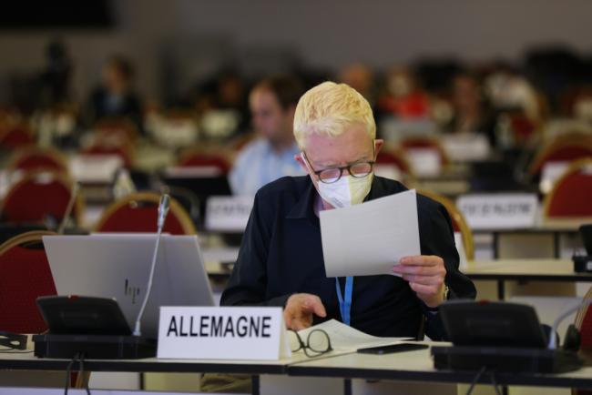 Delegates read the negotiating text at the start of the session