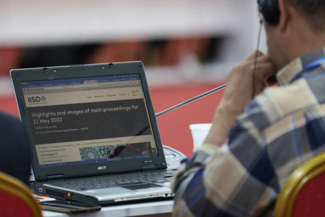 A delegate visits the IISD Earth Negotiations Bulletin website to view photos of the meeting