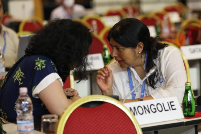 Delegates from Mongolia and Mexico consult