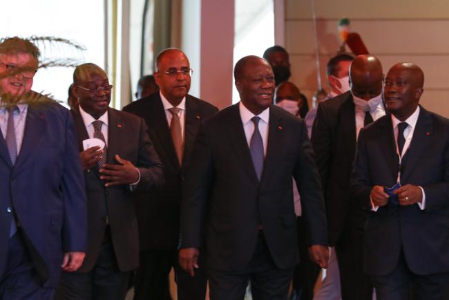 Alassane Ouattara, President of Côte d'Ivoire, arrives at the venue