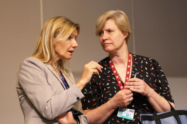 Christine Fuell, FAO, BRS Secretariat; and Silvija Nora Kalnins, President of the 10th meeting of the Stockholm Convention Conference of the Parties (COP10)