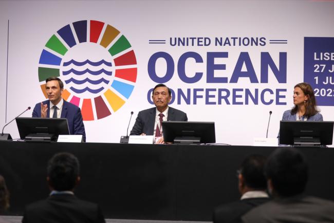 A press conference is held by Indonesia and the Alliance to End Plastic Waste for the launch of an initiative to improve waste management and reduce marine plastic waste leakage 