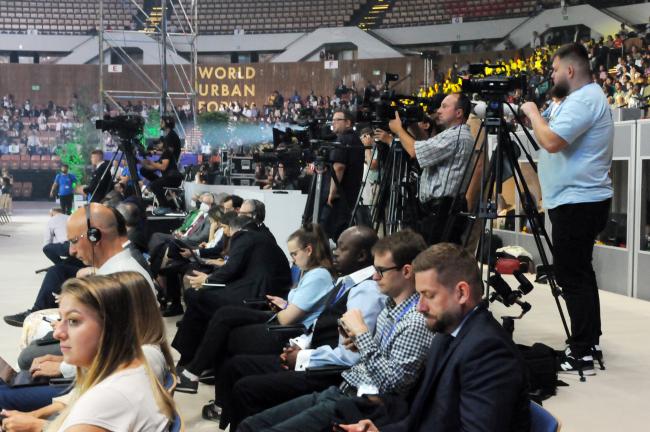 The media during the opening ceremony