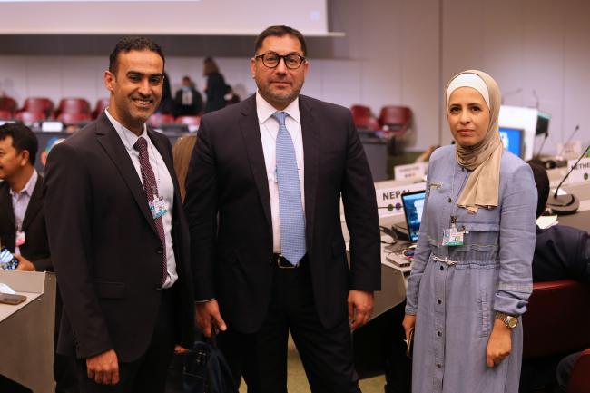 Yaser Khalil, Abu Shanab, Palestine; Osvaldo Álvarez-Pérez, President of the 15th meeting of the Basel Convention Conference of the Parties (COP15); and Doaa F.Y, Abdallah, Palestine - BRS COPs - 7June2022 - Photo
