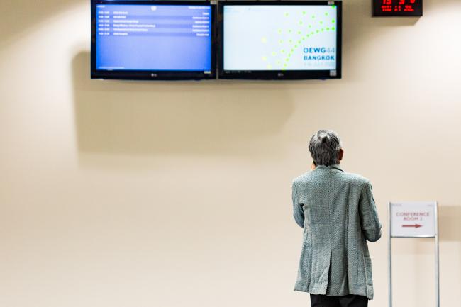 Delegate on the phone -OEWG-44/ExMOP-5 - 14Jul2022 - photo