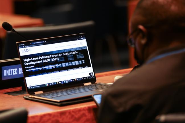 A delegate visits the IISD Earth Negotiations Bulletin website to keep up to date with the proceedings