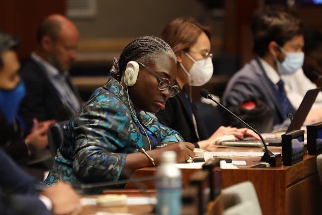 Delegates take notes during the session